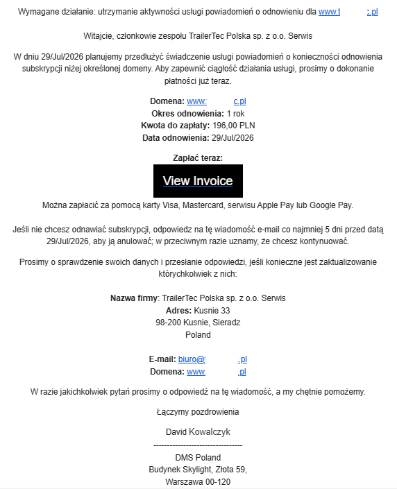 przypomnienie mail scam