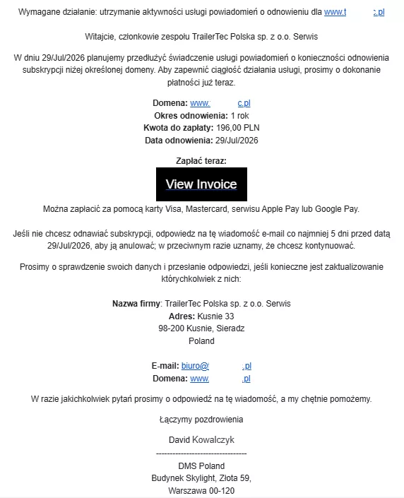 przypomnienie mail scam