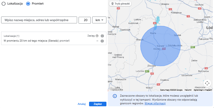 Lokalizacja reklam Google Ads