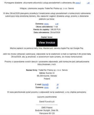 przypomnienie mail scam
