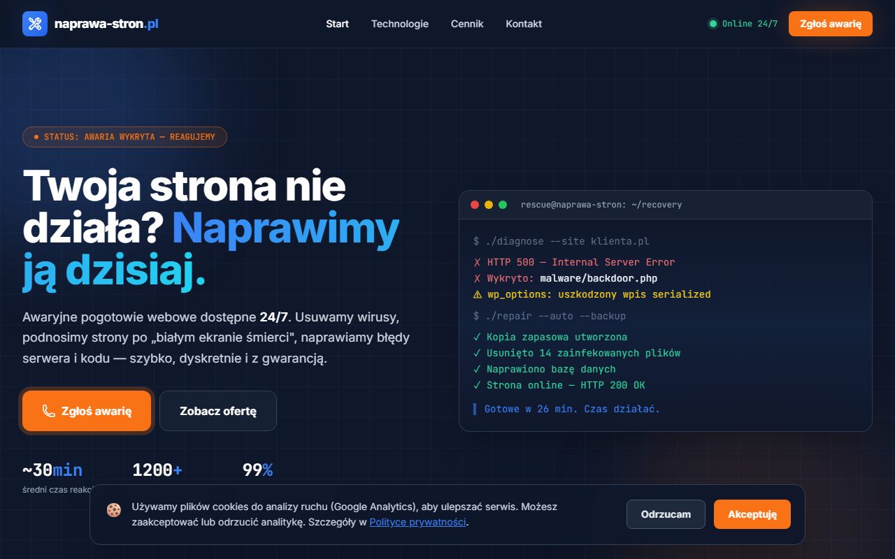 Realizacja: naprawa-stron.pl — landing techniczny